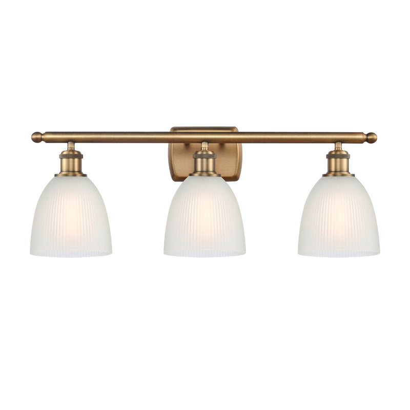 Castile Bath Vanity Light shown in the Brushed Brass finish with a White shade