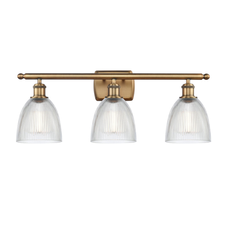 Castile Bath Vanity Light shown in the Brushed Brass finish with a Clear shade