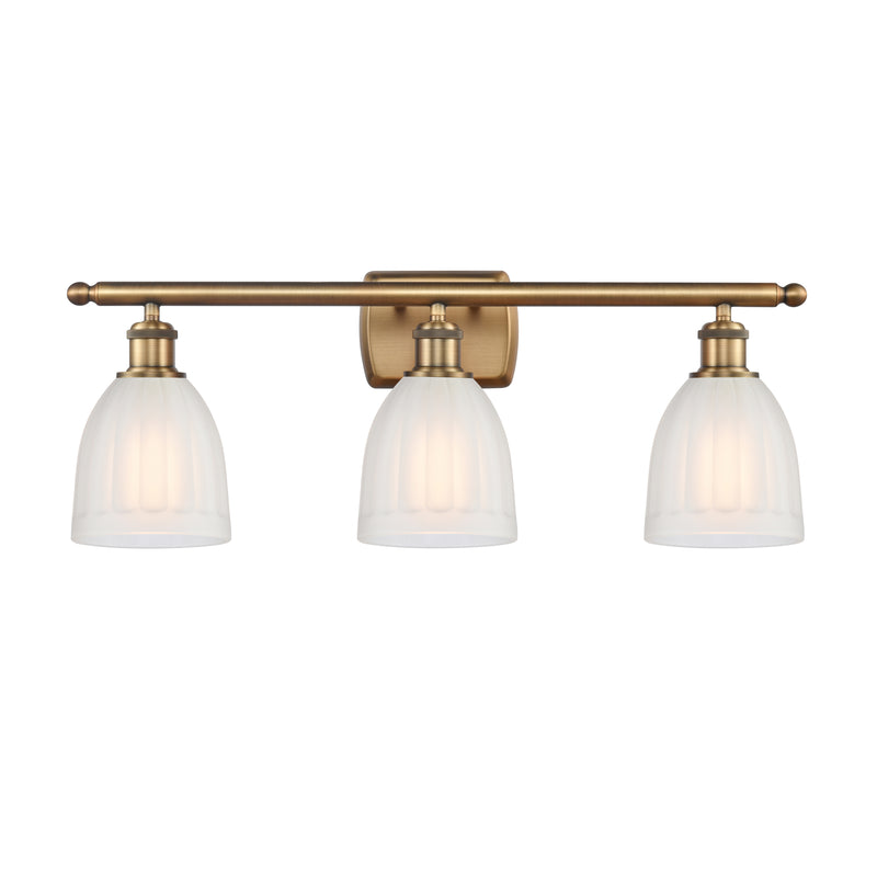 Brookfield Bath Vanity Light shown in the Brushed Brass finish with a White shade