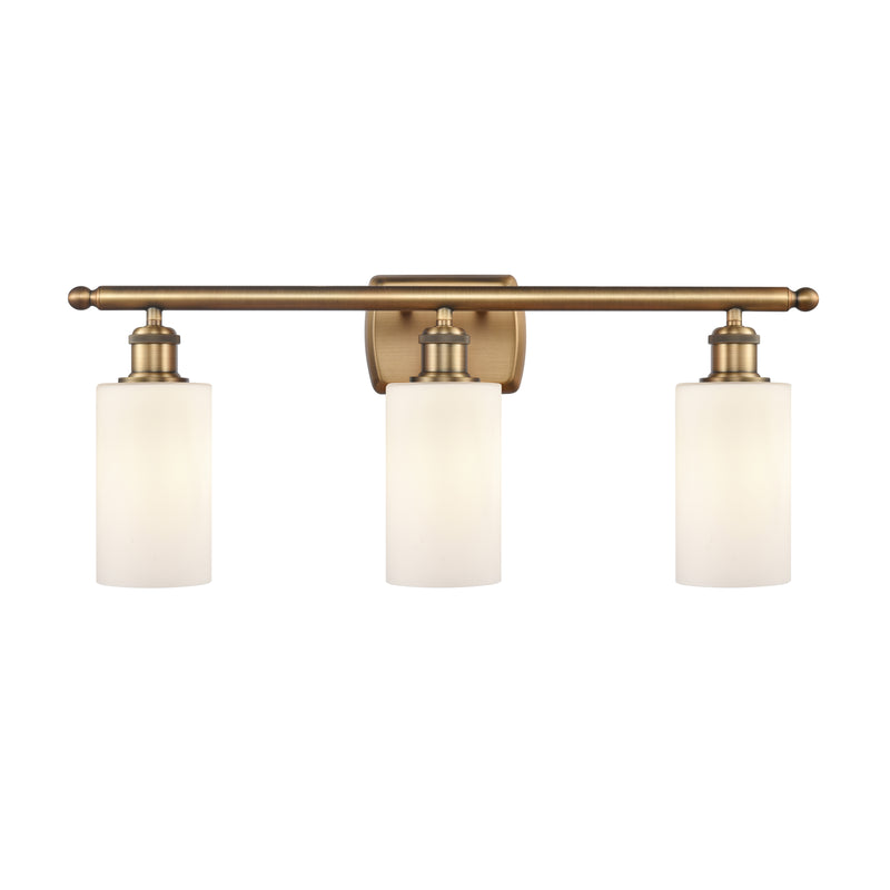 Clymer Bath Vanity Light shown in the Brushed Brass finish with a Matte White shade