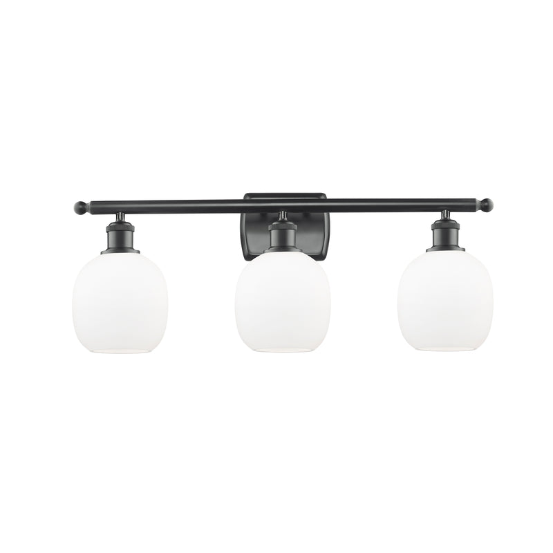 Belfast Bath Vanity Light shown in the Matte Black finish with a Matte White shade