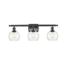 Athens Bath Vanity Light shown in the Matte Black finish with a Clear shade