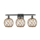 Farmhouse Rope Bath Vanity Light shown in the Matte Black finish with a Clear Glass with Brown Rope shade