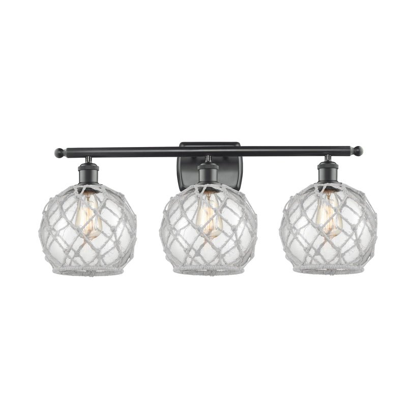 Farmhouse Rope Bath Vanity Light shown in the Matte Black finish with a Clear Glass with White Rope shade