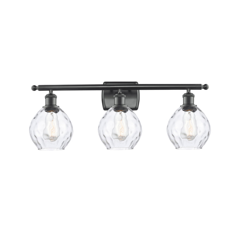 Waverly Bath Vanity Light shown in the Matte Black finish with a Clear shade