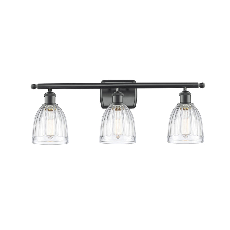 Brookfield Bath Vanity Light shown in the Matte Black finish with a Clear shade