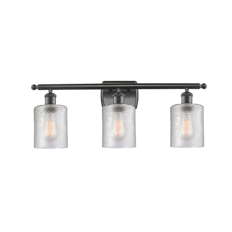 Cobbleskill Bath Vanity Light shown in the Oil Rubbed Bronze finish with a Clear shade