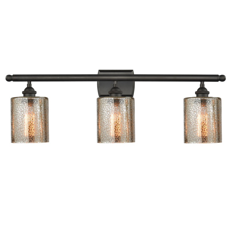 Cobbleskill Bath Vanity Light shown in the Oil Rubbed Bronze finish with a Mercury shade