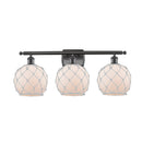 Farmhouse Rope Bath Vanity Light shown in the Oil Rubbed Bronze finish with a White Glass with White Rope shade
