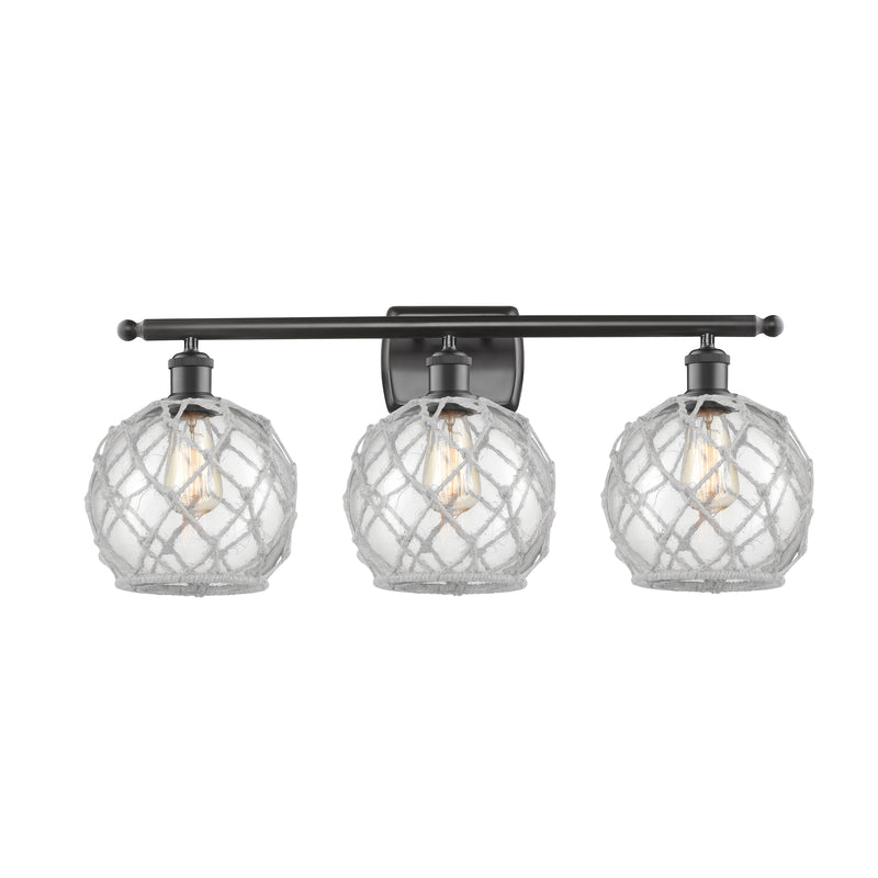 Farmhouse Rope Bath Vanity Light shown in the Oil Rubbed Bronze finish with a Clear Glass with White Rope shade