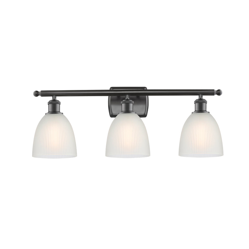 Castile Bath Vanity Light shown in the Oil Rubbed Bronze finish with a White shade