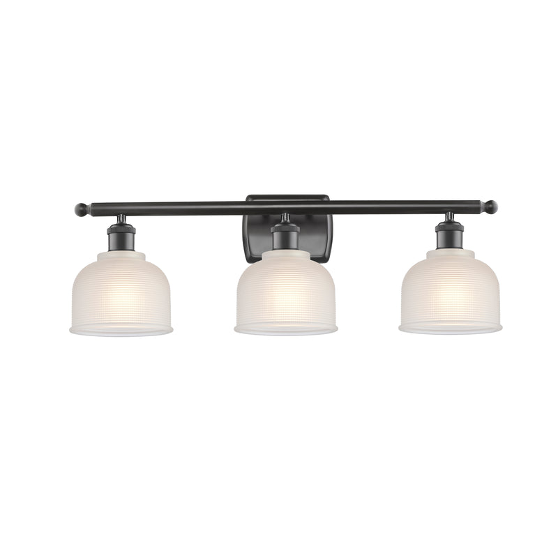 Dayton Bath Vanity Light shown in the Oil Rubbed Bronze finish with a White shade