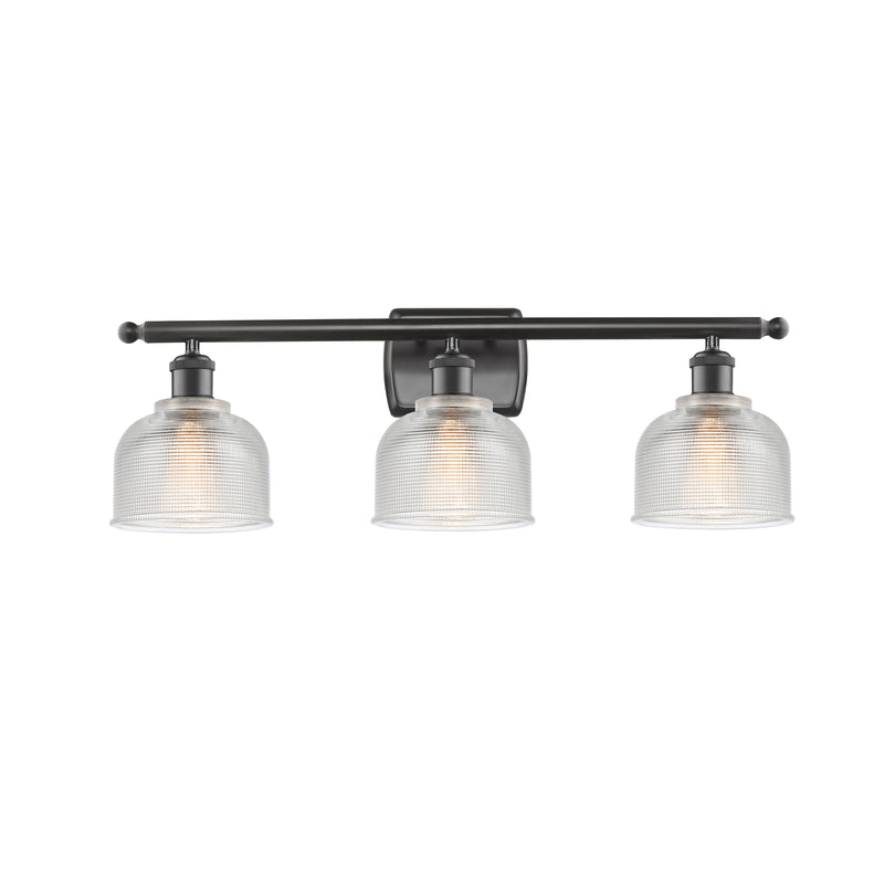 Dayton Bath Vanity Light shown in the Oil Rubbed Bronze finish with a Clear shade