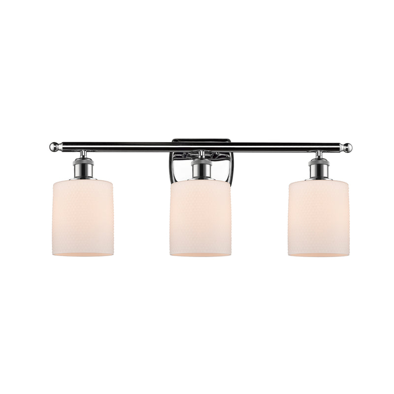 Cobbleskill Bath Vanity Light shown in the Polished Chrome finish with a Matte White shade