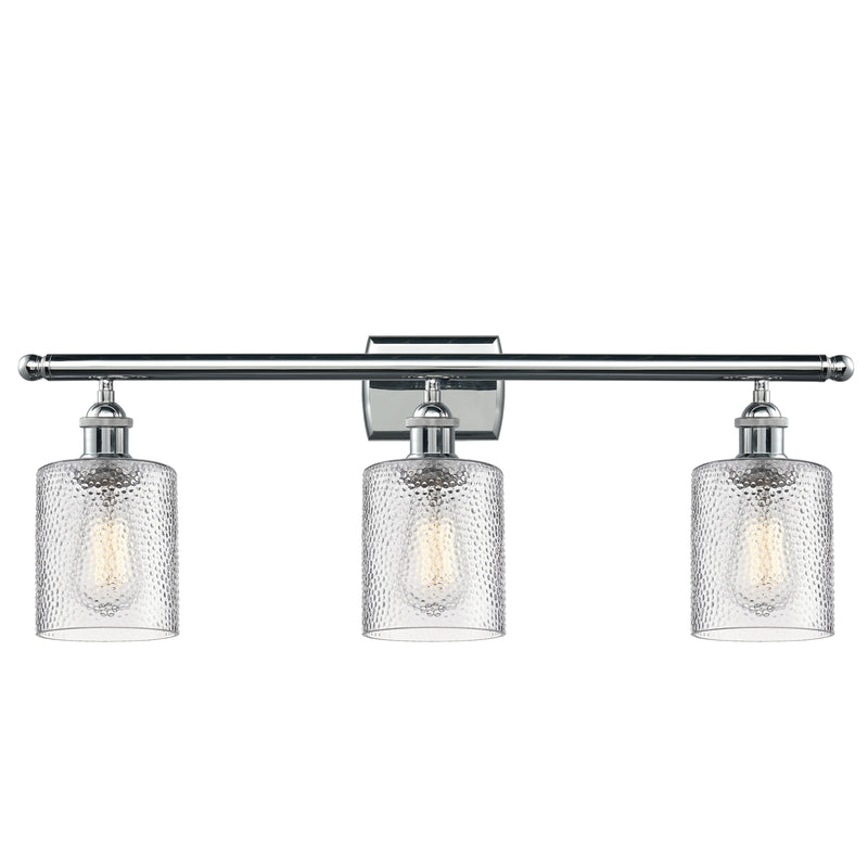 Cobbleskill Bath Vanity Light shown in the Polished Chrome finish with a Clear shade