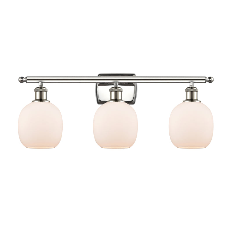 Belfast Bath Vanity Light shown in the Polished Nickel finish with a Matte White shade