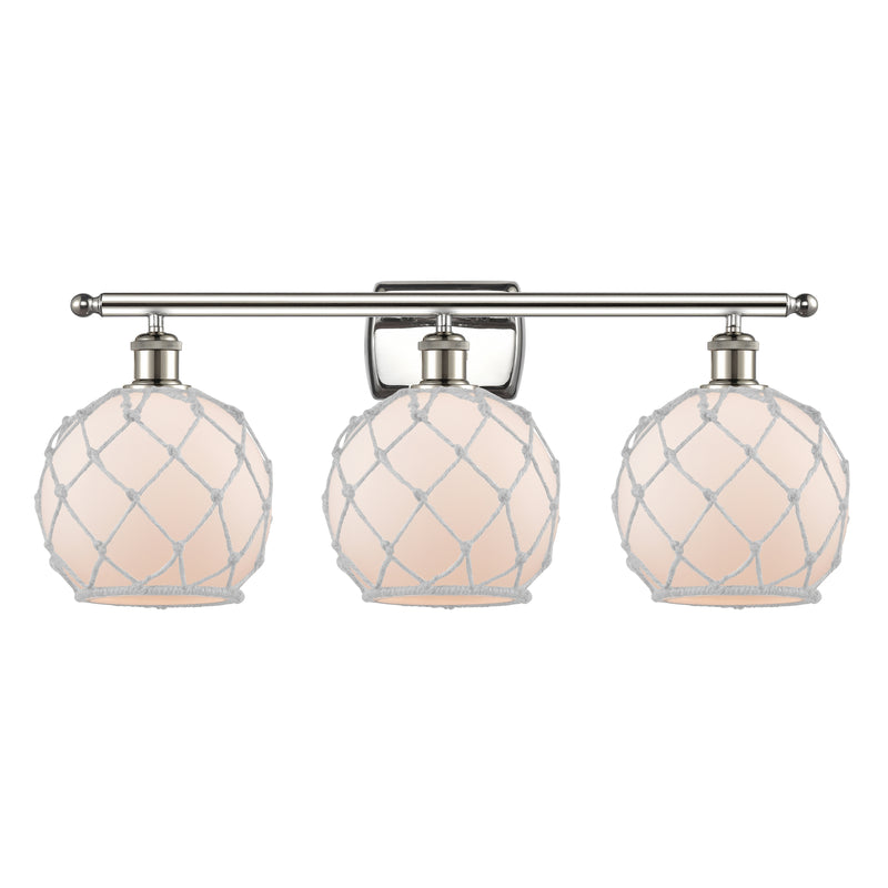 Farmhouse Rope Bath Vanity Light shown in the Polished Nickel finish with a White Glass with White Rope shade