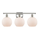 Athens Bath Vanity Light shown in the Polished Nickel finish with a Matte White shade