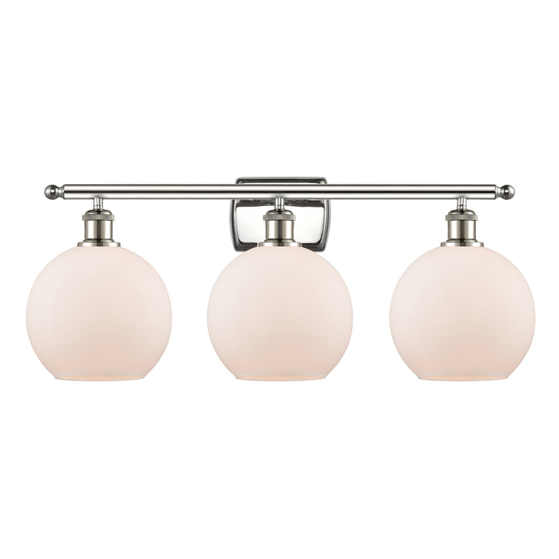 Athens Bath Vanity Light shown in the Polished Nickel finish with a Matte White shade