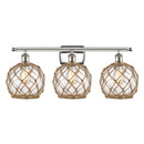 Farmhouse Rope Bath Vanity Light shown in the Polished Nickel finish with a Clear Glass with Brown Rope shade