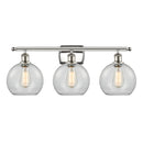 Athens Bath Vanity Light shown in the Polished Nickel finish with a Clear shade