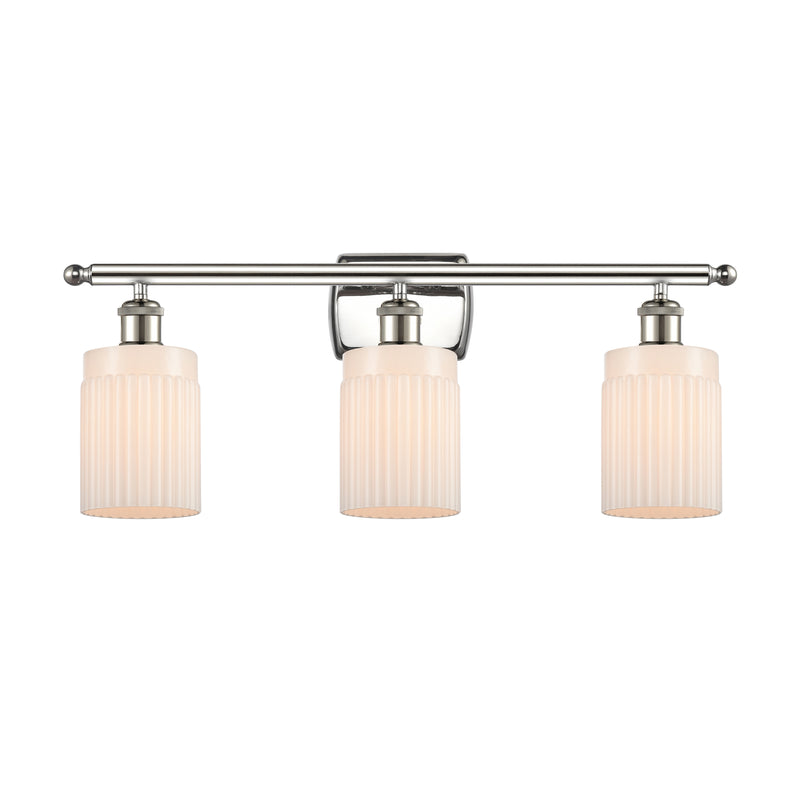Hadley Bath Vanity Light shown in the Polished Nickel finish with a Matte White shade