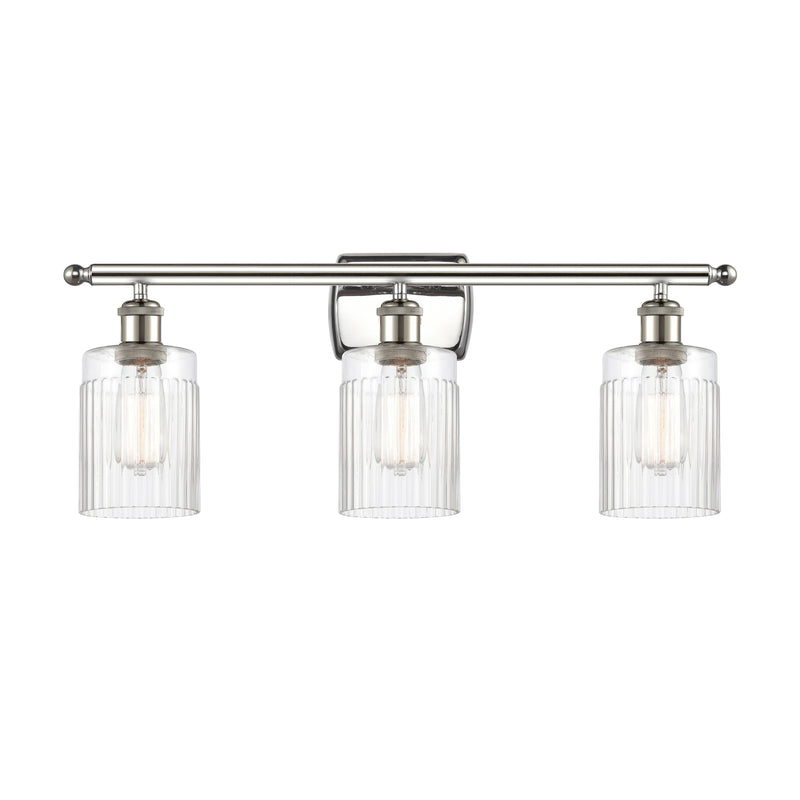 Hadley Bath Vanity Light shown in the Polished Nickel finish with a Clear shade