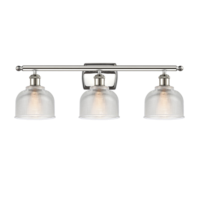 Dayton Bath Vanity Light shown in the Polished Nickel finish with a Clear shade