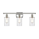 Clymer Bath Vanity Light shown in the Polished Nickel finish with a Clear shade