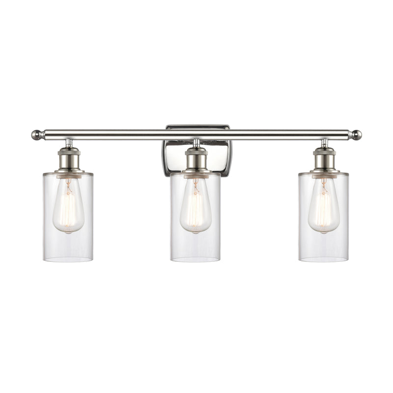 Clymer Bath Vanity Light shown in the Polished Nickel finish with a Clear shade