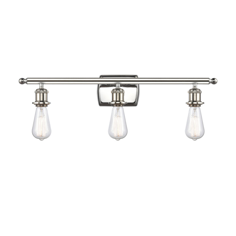 Bare Bulb Bath Vanity Light shown in the Polished Nickel finish