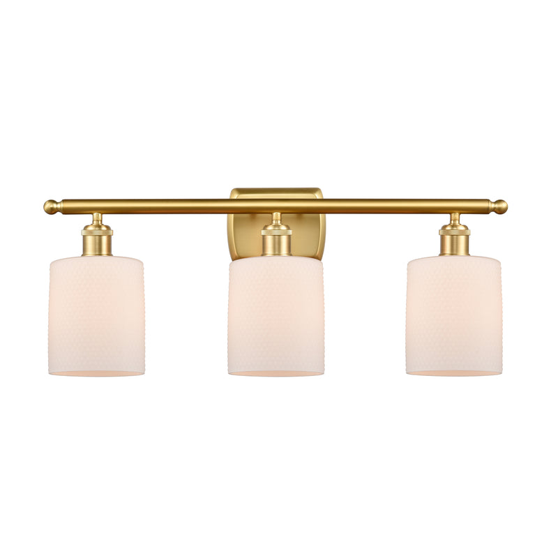 Cobbleskill Bath Vanity Light shown in the Satin Gold finish with a Matte White shade