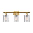 Cobbleskill Bath Vanity Light shown in the Satin Gold finish with a Clear shade