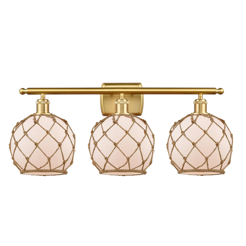 Farmhouse Rope Bath Vanity Light shown in the Satin Gold finish with a White Glass with Brown Rope shade