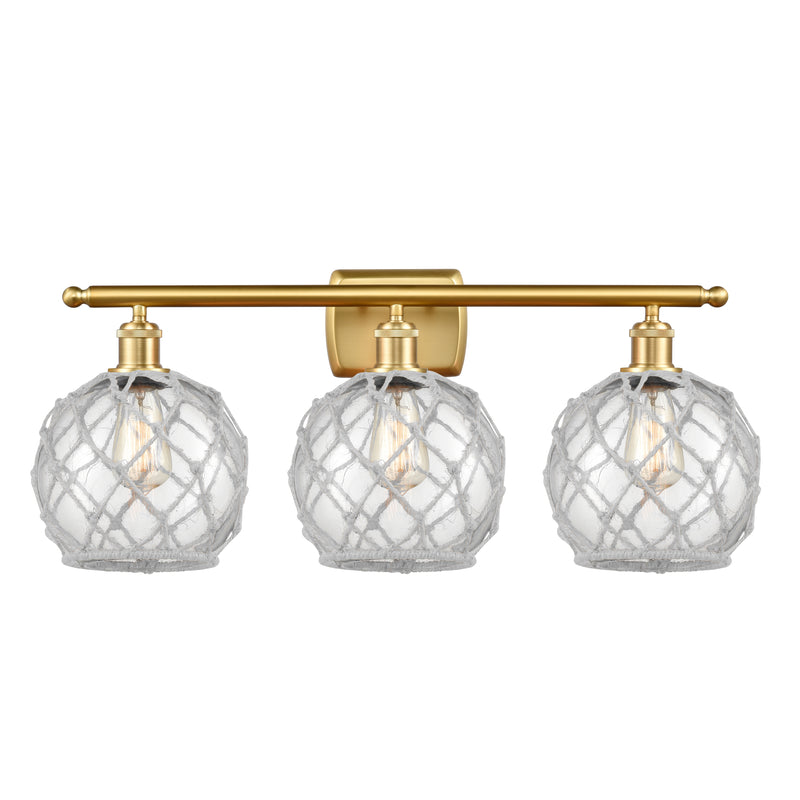 Farmhouse Rope Bath Vanity Light shown in the Satin Gold finish with a Clear Glass with White Rope shade