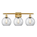 Athens Bath Vanity Light shown in the Satin Gold finish with a Clear shade