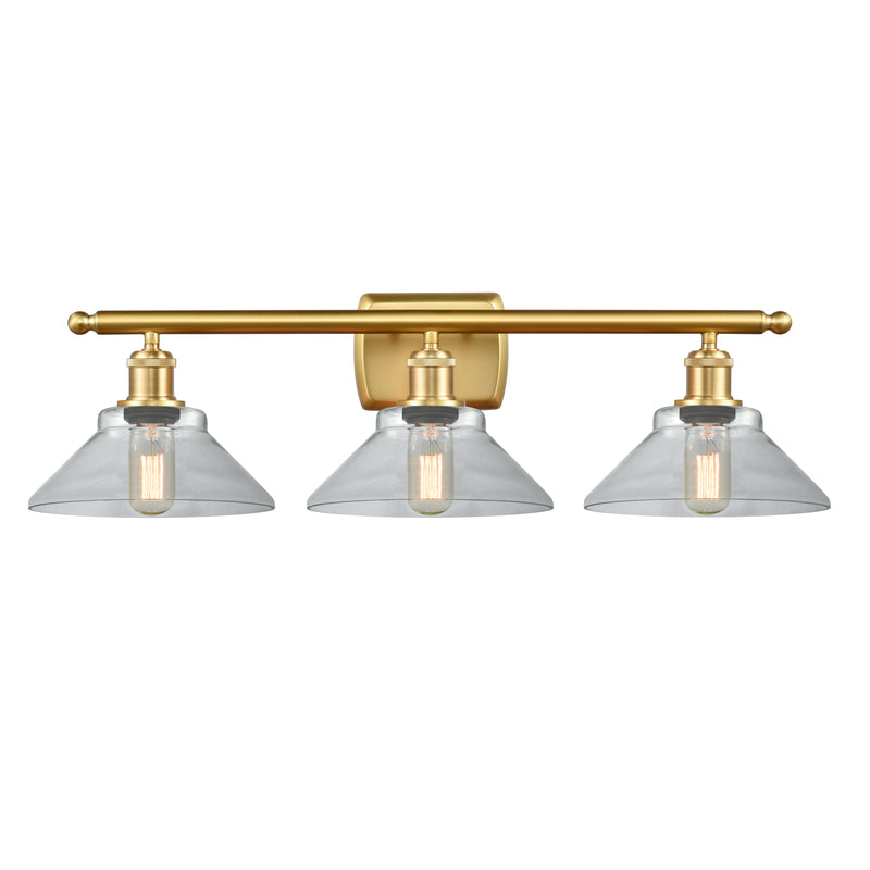 Orwell Bath Vanity Light shown in the Satin Gold finish with a Clear shade