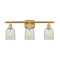 Caledonia Bath Vanity Light shown in the Satin Gold finish with a Mouchette shade