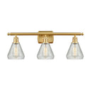 Conesus Bath Vanity Light shown in the Satin Gold finish with a Clear Crackle shade