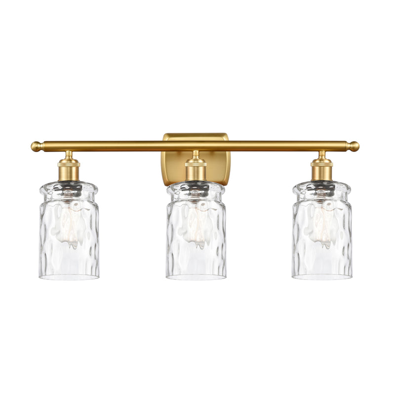 Candor Bath Vanity Light shown in the Satin Gold finish with a Clear Waterglass shade