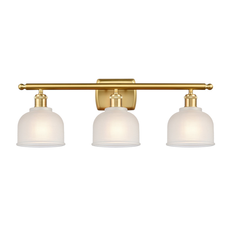 Dayton Bath Vanity Light shown in the Satin Gold finish with a White shade