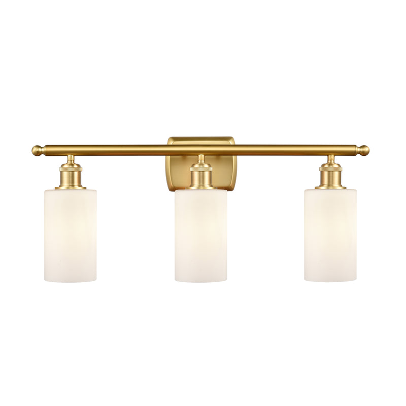 Clymer Bath Vanity Light shown in the Satin Gold finish with a Matte White shade