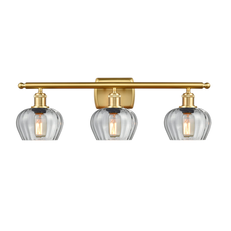 Fenton Bath Vanity Light shown in the Satin Gold finish with a Clear shade