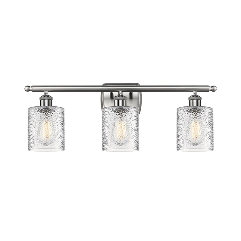 Cobbleskill Bath Vanity Light shown in the Brushed Satin Nickel finish with a Clear shade