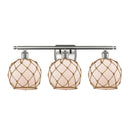 Farmhouse Rope Bath Vanity Light shown in the Brushed Satin Nickel finish with a White Glass with Brown Rope shade