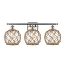 Farmhouse Rope Bath Vanity Light shown in the Brushed Satin Nickel finish with a Clear Glass with Brown Rope shade