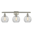 Athens Bath Vanity Light shown in the Brushed Satin Nickel finish with a Clear shade