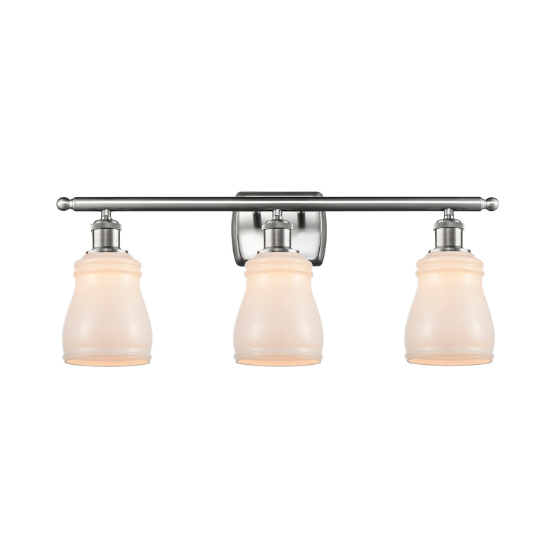 Ellery Bath Vanity Light shown in the Brushed Satin Nickel finish with a White shade