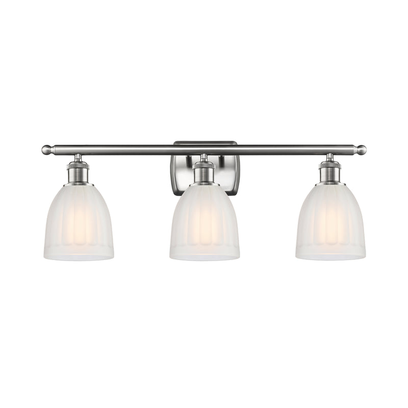 Brookfield Bath Vanity Light shown in the Brushed Satin Nickel finish with a White shade