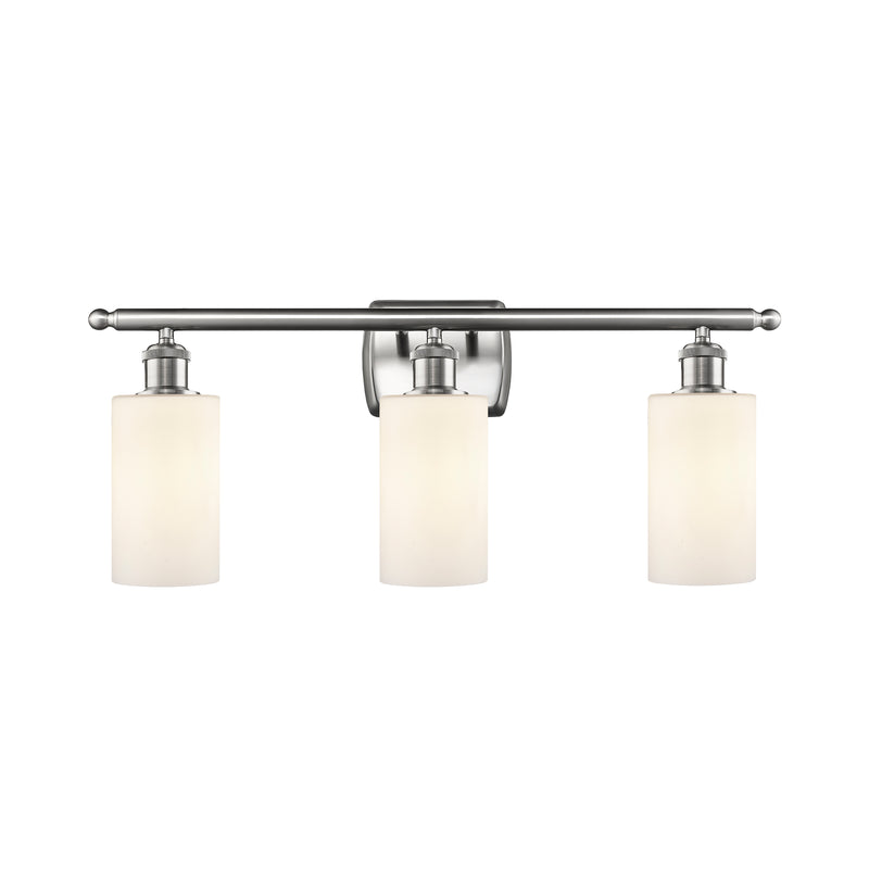 Clymer Bath Vanity Light shown in the Brushed Satin Nickel finish with a Matte White shade